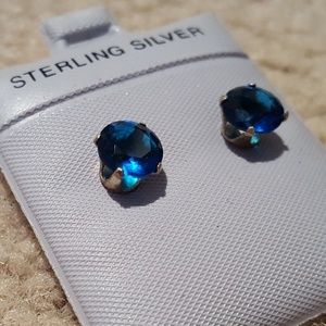 Sterling Silver Simulated Sapphire Earrings.